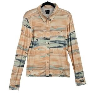 RVCA Shirt Womens Size M Orange Blue‎ Print Top Relaxed Comfy Lounge Soft NWOT